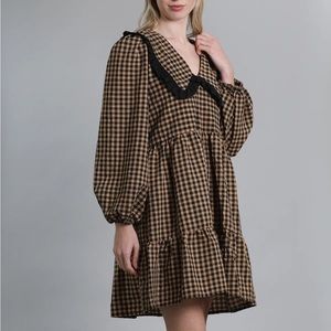 Molby the Label Short Bertie Dress in Brown Gingham size 8 UK / Size 4 US